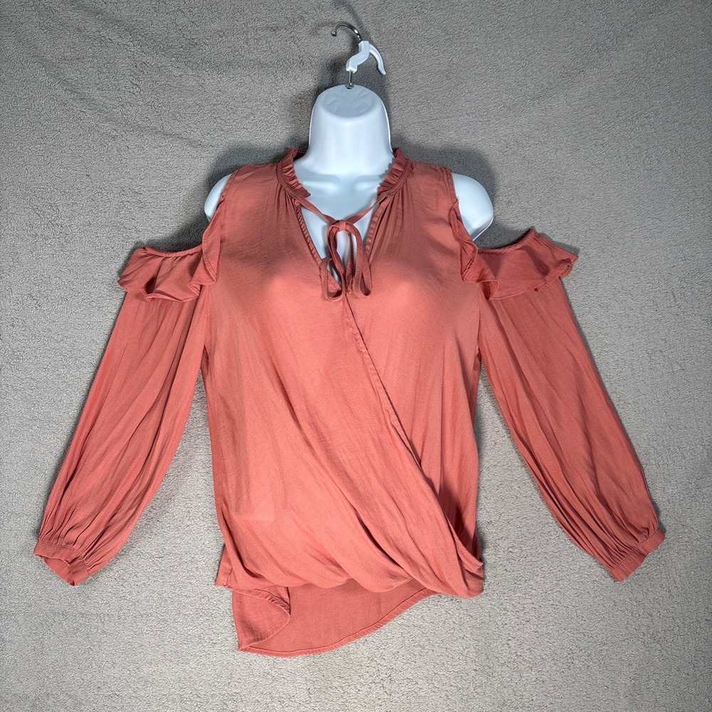 Maeve Anthropologie Top XS Liesel Cold Shoulder Ruffle Blouse Dusty Rose Boho